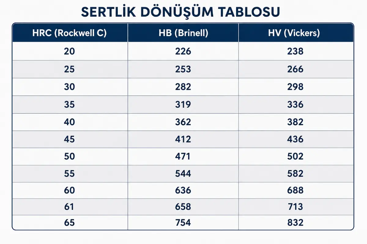 Sertlik &ouml;l&ccedil;&uuml;m tablosu